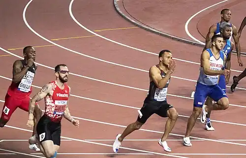 Kyle Greaux (ganz links) Rang acht in 20,65 s