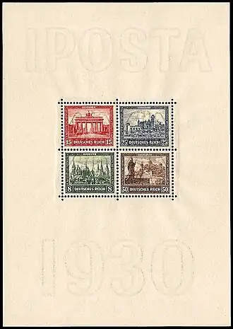 Ungestempelter IPOSTA-Block 1930 auf Brief, Block 1 Deutsches Reich 1930