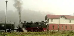 Dampflok im Morgennebel am Bahnhof Grimmenthal