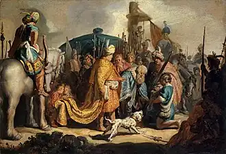 Rembrandt, David übergibt Goliaths Haupt dem König Saul, 1627