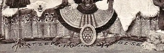 Zibetkatzenfelle, Ausschnitt einer Dekoration des Hofkürschners Josef Katzer, Budapest, Weltausstellung 1900