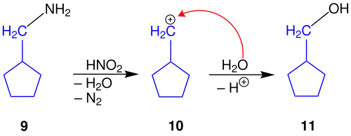 Reaktionsmechanismus der Ringvergrößerung der Demjanov-Umlagerung, a