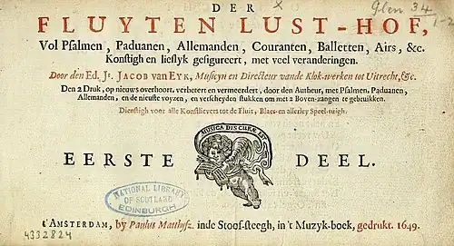 Der Fluyten Lust-Hof (1649), title page