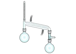 Destillierbrücke mit Thermometer im Versuchsaufbau (atmosphärischer Druck)