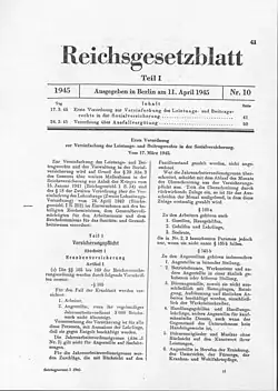 Letzte Ausgabe des Reichsgesetzblatts, Nr. 10 (RGBl. 1945 I, S. 41)