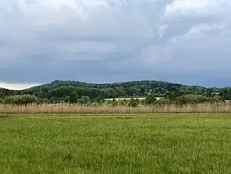 Schatzberg (links) und Burgberg (rechts) vom Ammermoos gesehen