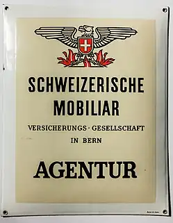 Agenturschild der Schweizerischen Mobiliar aus den 1940er Jahren