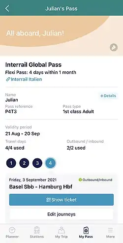 Digitaler Interrail Pass