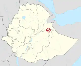 Karte von Äthiopien, Position von Dire Dawa hervorgehoben