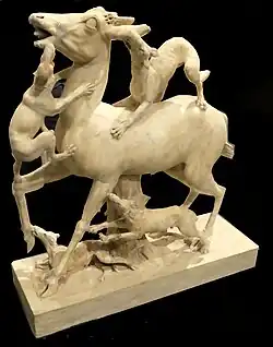 Hunde greifen einen Hirsch an Casa dei Cervi