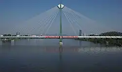 Donaustadtbrücke 2014 nach dem Umbau auf 10 Tragseilpaare pro Seite