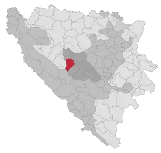 Lage der Gemeinde Donji Vakuf in Bosnien und Herzegowina (anklickbare Karte)