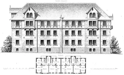 Doppelhaus mit 12 Wohnungen, 1869.