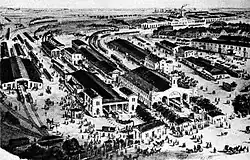 Thüringer, Magdeburger und Dresdner Bahnhof um 1862