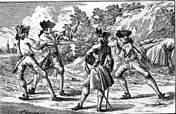 Duellierende Studenten bei Göttingen, mit Stulpenhandschuhen und Stulpenärmeln