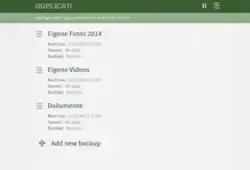 Weboberfläche von Duplicati 2.0