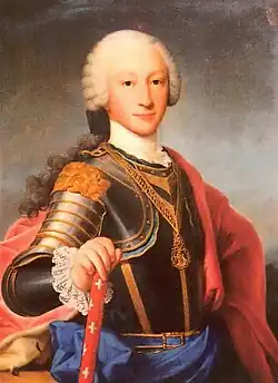 Viktor Amadeus III. von Sardinien (um 1750); unter der Perücke das zu einem Pferdeschwanz gebundene eigene Haar