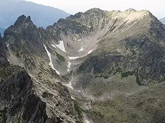 Divá veža links, Svišťový štít rechts, Blick vom tiefstgelegenen Gipfel der Bradavica