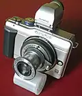 Unvergüteter Elmar f=5cm 1:3,5-Tessar-Typ für die Schraubleica, ca. 1935 (neuzeitliche Verwendung an einer Digitalkamera)