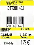 Preisschild für Obst mit einem EAN-Barcode