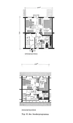 Grundriss ERP-Typengebäude „H“ als Duplexhaus