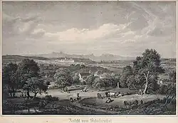 Eberhard Emminger: Ansicht vom Schussenthal (19. Jahrh.; Blick über Baindt nach Weingarten und Ravensburg)