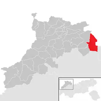 Lage der Gemeinde Ehrwald im Bezirk Reutte (anklickbare Karte)