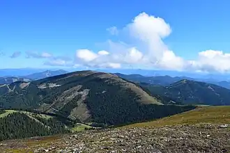 Blick vom Lärchkogel über den Kreuzsattel auf den Eiblkogel.