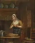 Beim Äpfelschälen in der Küche (Öl auf Holz, 1834)