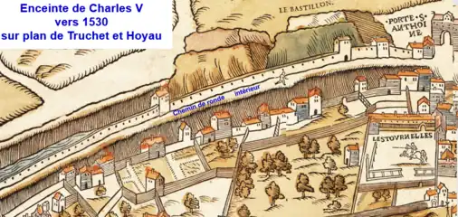 Stadtmauer Karls V. in der Nähe der Porte Saint-Antoine auf dem Plan von Truschet und Hoyau.