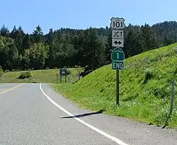 Nördliches Ende der California State Route 1 und Kreuzung mit dem U.S. Highway 101