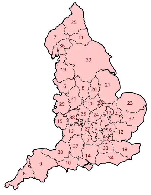 Karte der Traditionellen Grafschaften Englands