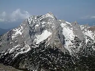 Blick vom Hochzinödl auf den Tellersack, das Kar unterhalb des Gipfels