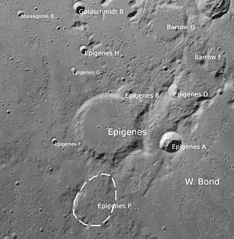 Epigenes mit Nebenkratern (Norden oben; LROC-WAC)