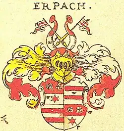 Gemehrtes Wappen der Grafen von Erbach und Herren zu Breuberg nach dem Wappenbuch von Johann Siebmacher.