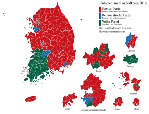 Schematische Darstellung der Wahlkreisergebnisse, rechts nach Gemeinden