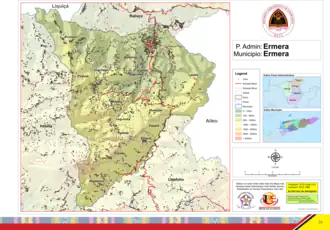 Der Suco Leguimea verteilt sich auf drei Territorien im Norden und Zentrum des Verwaltungsamtes Ermera