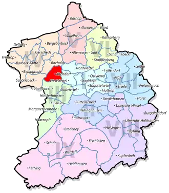 Lage von Altendorf im Stadtbezirk III Essen-West