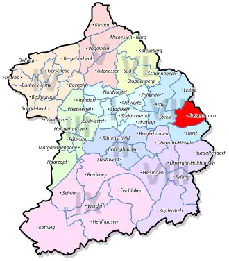 Lage von Freisenbruch im Stadtbezirk VII Steele/Kray