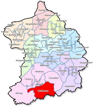 Lage von Heidhausen im Stadtbezirk IX Werden/Kettwig/Bredeney