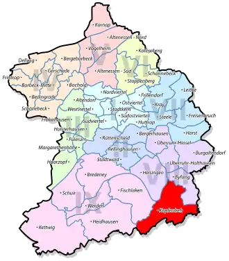 Lage von Kupferdreh im Stadtbezirk VIII Essen-Ruhrhalbinsel