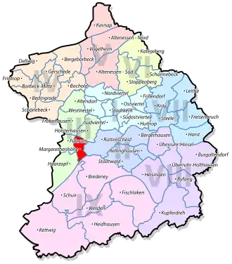 Lage von Margarethenhöhe im Stadtbezirk III Essen-West