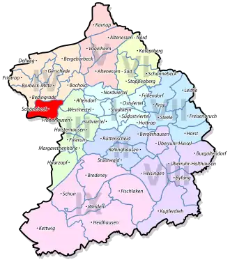 Lage von Schönebeck im Stadtbezirk IV Borbeck