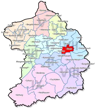 Lage von Steele im Stadtbezirk VII Steele/Kray