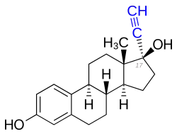 Die Einführung einer Ethinylgruppe am C-17 von Steroidhormonen (z. B. Ethinylestradiol) verlangsamt deren metabolischen Abbau