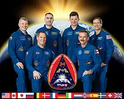v. l. n. r.: Oleg Nowizki, Kevin Ford, Jewgeni Tarelkin, Roman Romanenko, Chris Hadfield und Thomas Marshburn