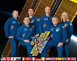 v. l. n. r.: Alexander Missurkin, Pawel Winogradow, Chris Cassidy, Luca Parmitano, Fjodor Jurtschichin und Karen Nyberg