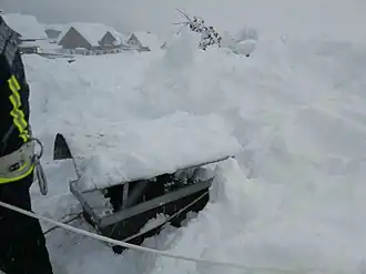 Schneeverhältnisse in Gosau, 14. Januar (vom Dach eines abzuschaufelnden Hauses aus gesehen)