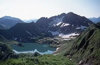 Kälbelesspitze und Kastenkopf über dem Schrecksee