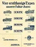 Werbeblatt für Fafnir-Autos (1912)
